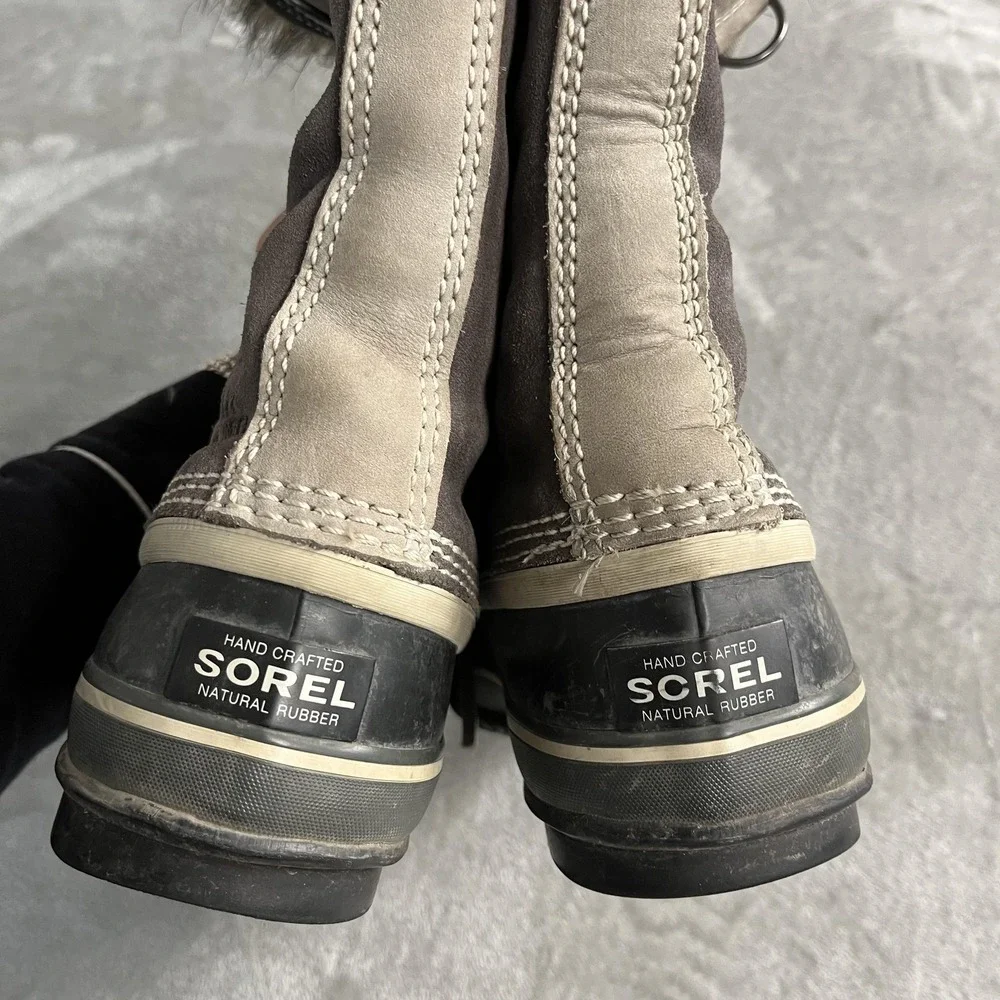 Sorel Joan Of Arctic Boots Womens Size 7 Brown Waterproof Faux Fur Snow Winter
